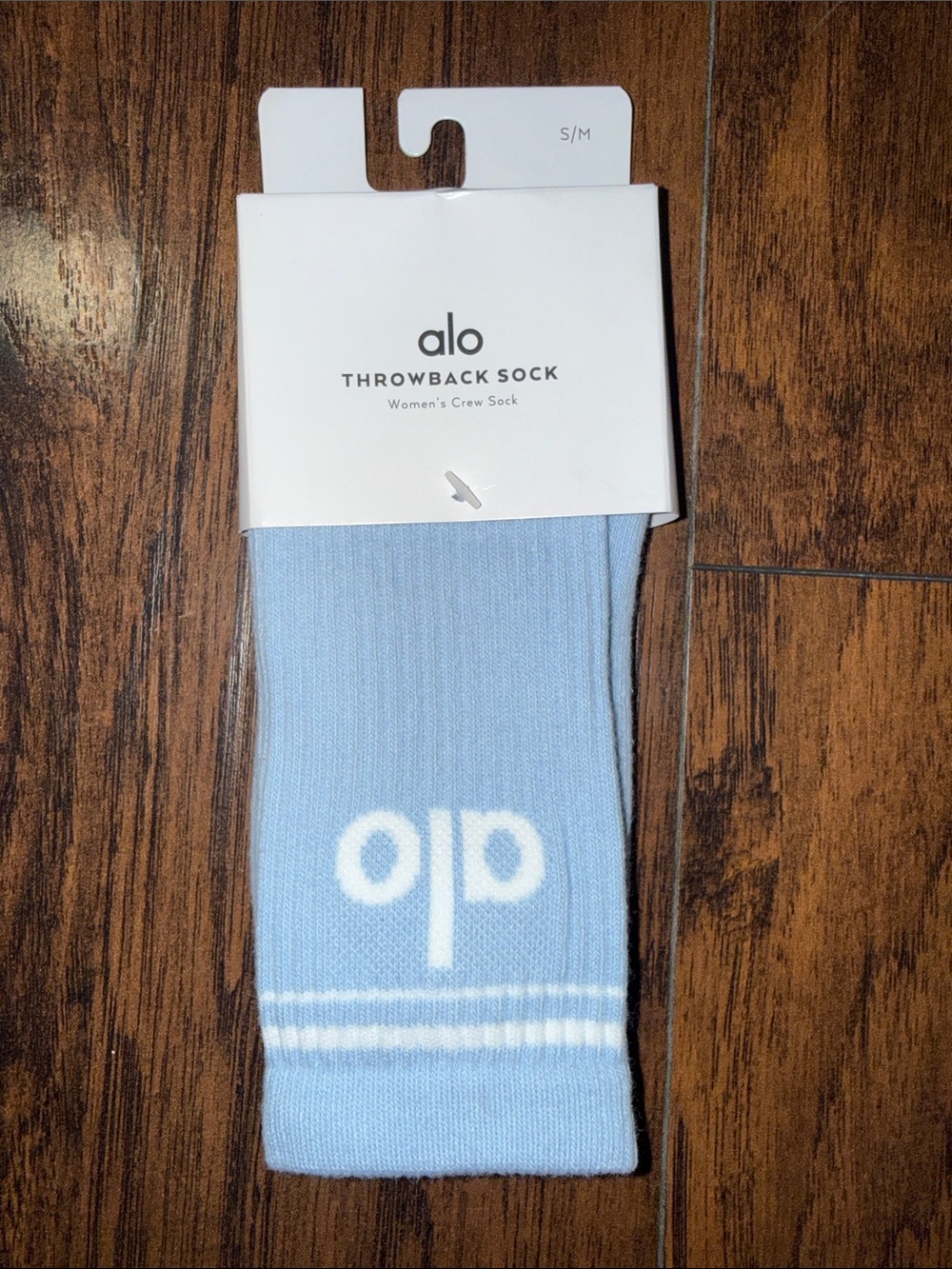 ALO Yoga Light Blue Throwback Crew Sock with White Logo